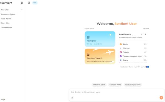 Sentient Chat：去中心化 AI聊天平台，提供加密货币报告、每日摘要、旅行计划等