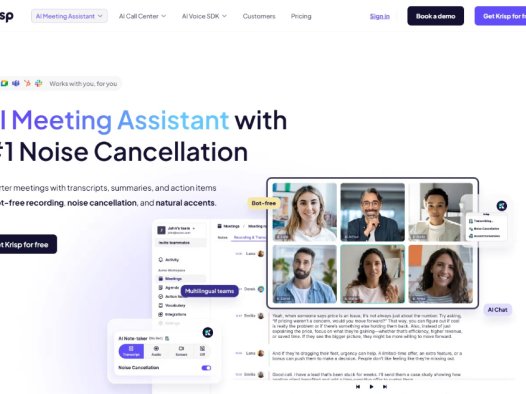 Krisp：AI语音工具，能够即时消除噪音、强化语音，提供在视频会议和电话中的清晰通话体验