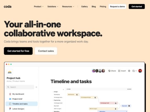 Coda:AI办公创作平台,类似于 Notion AI可以起草文章内容、生成表格、查找信息、分析数据、会议纪要总结等