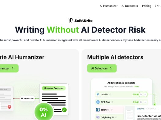 SafeWrite:提供 AI 文本润色和检测功能,轻松安全地绕过AI检测
