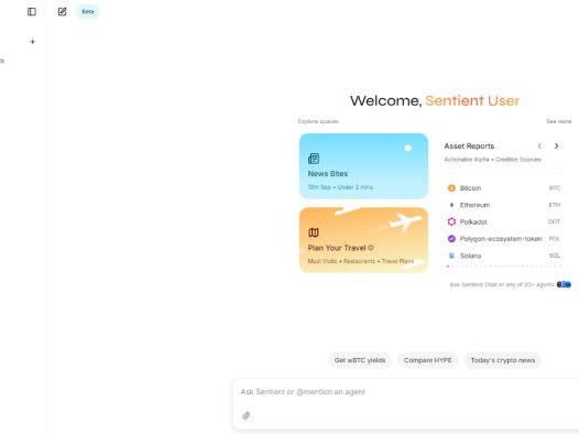 Sentient Chat:去中心化 AI聊天平台,提供加密货币报告、每日摘要、旅行计划等