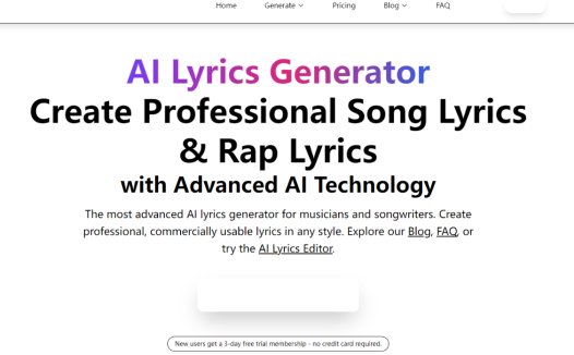 AI Lyrics Generator:AI歌词生成器,快速生成高质量、可商用的原创歌词