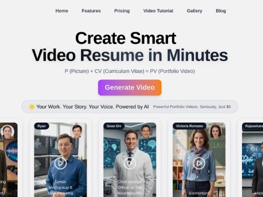 PortfolioVideo：AI视频求职工具，将简历和照片转化为专业的视频简历