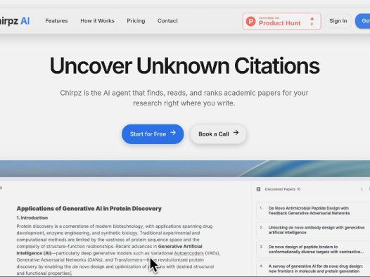 Chirpz AI：写作时查找、阅读和排名学术论文，快速发现相关引用和研究资料