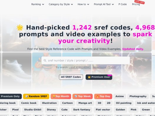 Promptsref：AI提示词工具，提供海量精选AI提示词