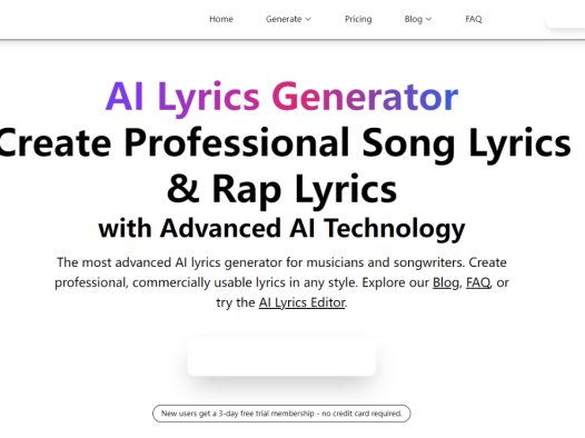 AI Lyrics Generator：AI歌词生成器，快速生成高质量、可商用的原创歌词