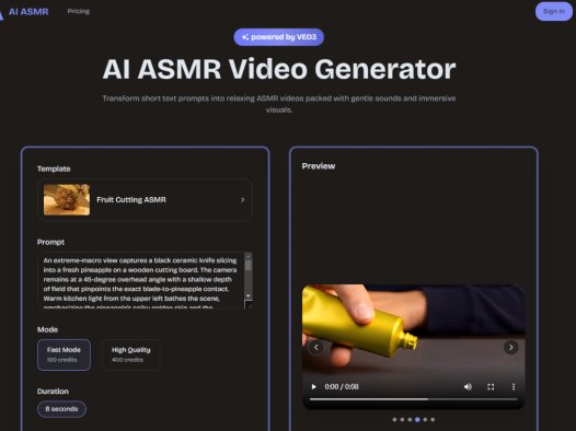 AI ASMR：ASMR视频生成工具，将文本提示转化为舒缓的ASMR视频
