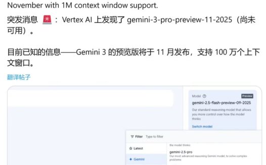 谷歌最强 Gemini 3 Pro AI 模型被曝 11 月发布:100 万 tokens 上下文,相当于 75 万英文单词