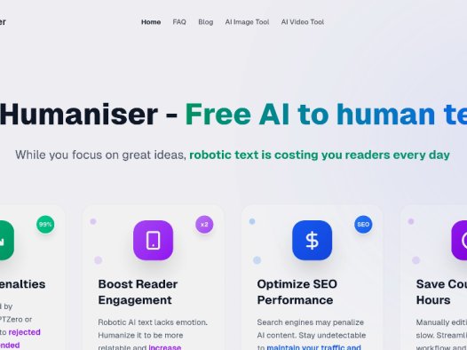 AI Humaniser：免费 AI 文本转真人写作工具，提升内容质量和搜索引擎排名