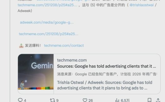 谷歌：Gemini 目前没有广告，公司也没有改变现状的计划