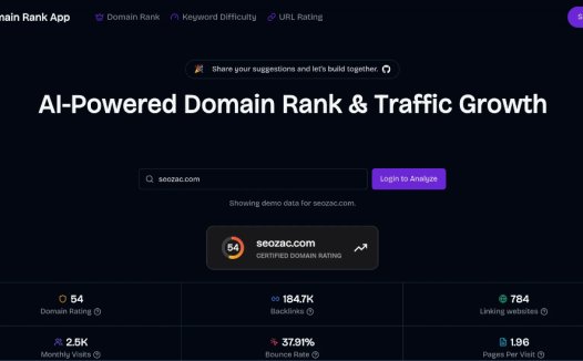 Domain Rank App：域名排名应用，AI分析域名排名、关键词难度、URL 评级等 SEO 数据