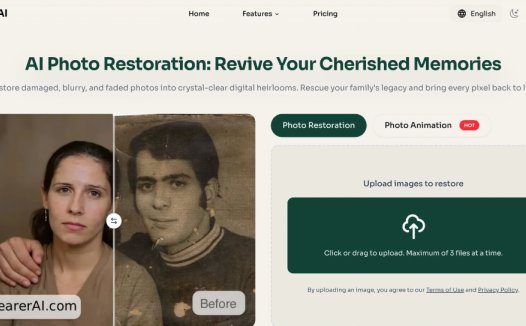 NearerAI:AI照片修复工具,提供修复旧照片,去除划痕、增强色彩等功能