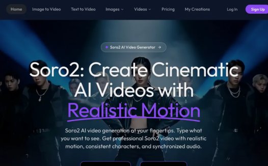 Soro2：AI 视频生成器，只需输入文字即可创作电影级视频