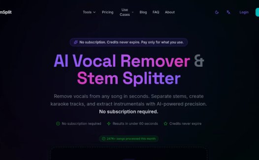 StemSplit:AI音频工具,快速将歌曲分离成人声、伴奏及各种乐器