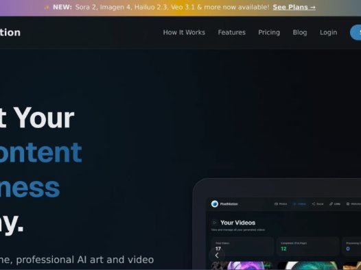 PixelMotion：一款将照片转化为专业营销视频的AI工具，提供照片增强、视频生成、直接发布到社交媒体的功能
