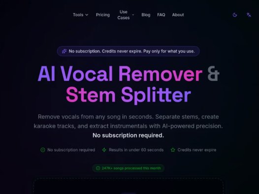 StemSplit：AI音频工具，快速将歌曲分离成人声、伴奏及各种乐器