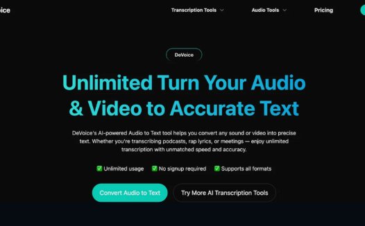 DeVoice：AI转录工具，提供AI驱动的音视频转录、降噪、生成歌词等功能