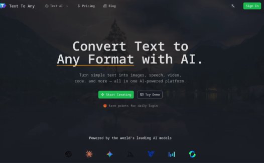 Text To Any：一款将文本转化为图像、语音、视频等多种形式的AI平台