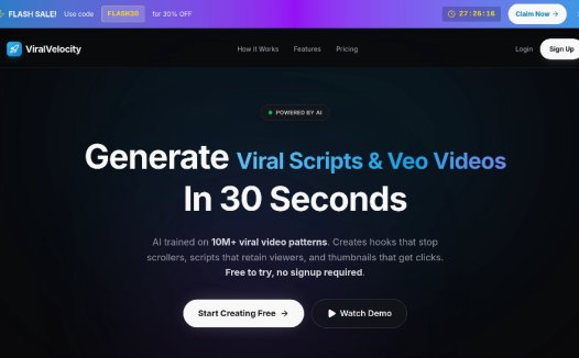 ViralVelocity：AI视频创作工具，生成YouTube 脚本、视频创意和热门话题