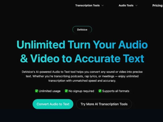 DeVoice：AI转录工具，提供AI驱动的音视频转录、降噪、生成歌词等功能