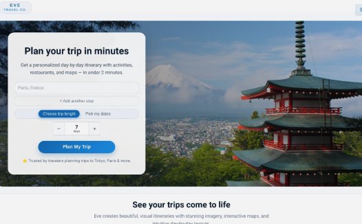 Eve Travel Co：一款 AI 旅行规划工具，可在几分钟内生成个性化的行程