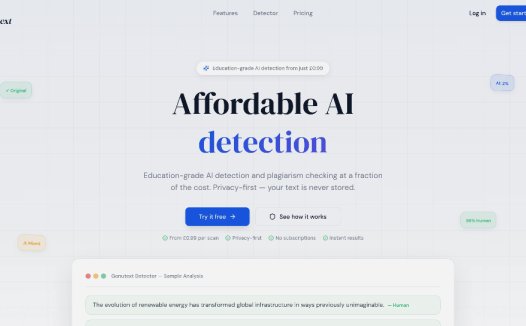Genutext：AI检测和抄袭检查工具，提供快速且准确的AI生成内容检测和查重服务
