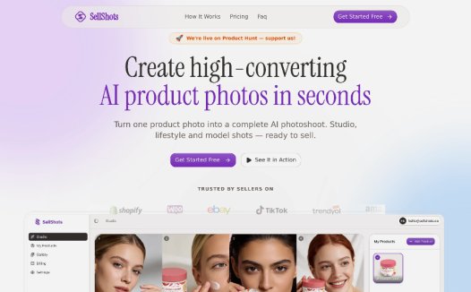 SellShots：AI产品摄影工具，专为Shopify、Amazon和Etsy卖家设计的AI电商工具