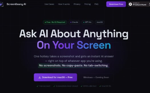 ScreenGeany AI：AI屏幕截图助手，快速获取屏幕上的任何信息