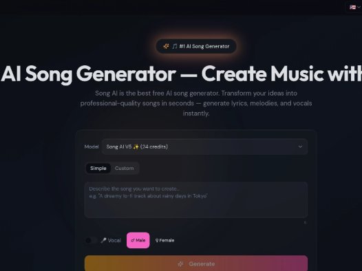SongAI：免费AI歌曲生成器，提供歌词、旋律和人声生成