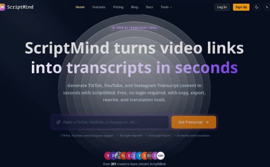 ScriptMind：AI字幕工具，快速生成 TikTok、YouTube 和 Instagram 字幕