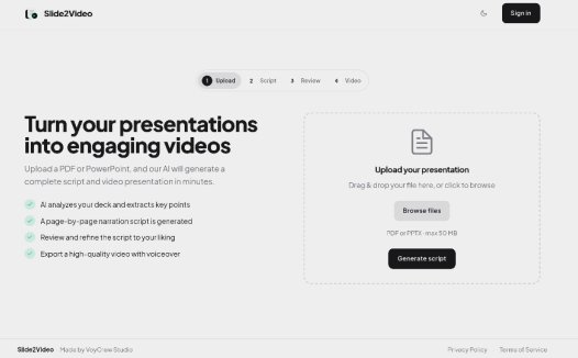 Slide2Video：一款PDF或PPT转化为视频工具，几分钟内生成完整的脚本和视频演示