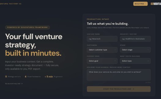 Venture Factory AI：创业策略生成工具，快速生成全面的、投资者就绪的创业战略文档