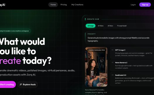 Zorq AI：是一款多功能AI创作平台，集AI图像、视频生成、语音克隆、唇形同步、动作迁移等功能于一体