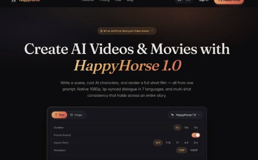 HappyHorse：智能AI视频生成平台，将文字脚本或参考图像迅速转化为高质量的AI视频