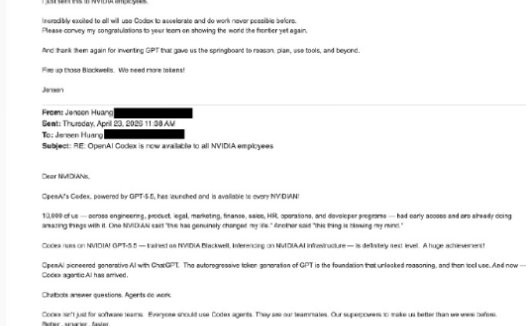 超万名员工用上 GPT-5.5，黄仁勋敦促英伟达内部全员使用 OpenAI Codex