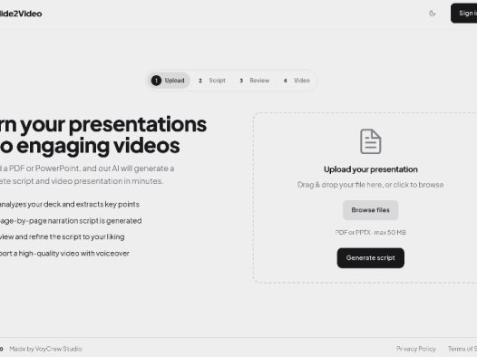 Slide2Video：一款PDF或PPT转化为视频工具，几分钟内生成完整的脚本和视频演示