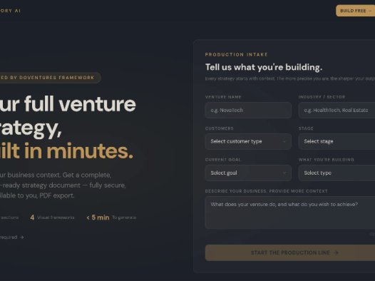 Venture Factory AI：创业策略生成工具，快速生成全面的、投资者就绪的创业战略文档