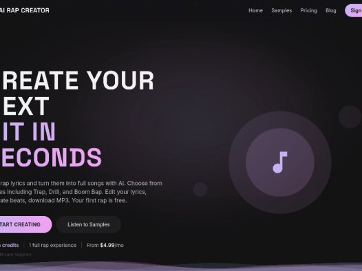 AI Rap Creator：一个使用AI快速创作说唱歌曲的网站，快速生成个性化说唱音乐