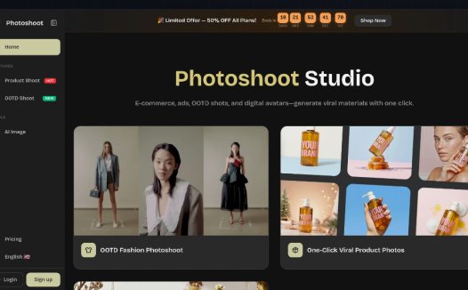 PhotoShoot：AI摄影工具，无需提示词即可一键生成电商产品图、OOTD穿搭照、个人头像等内容