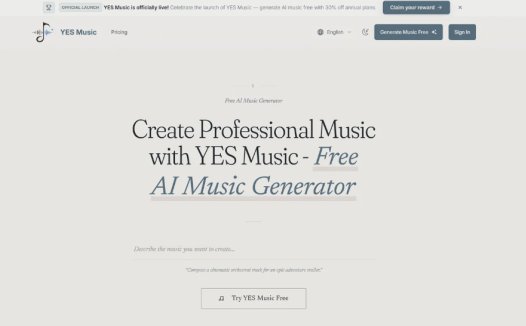 YES Music：AI音乐创作工具，支持文本生成音乐、AI歌词、声音克隆