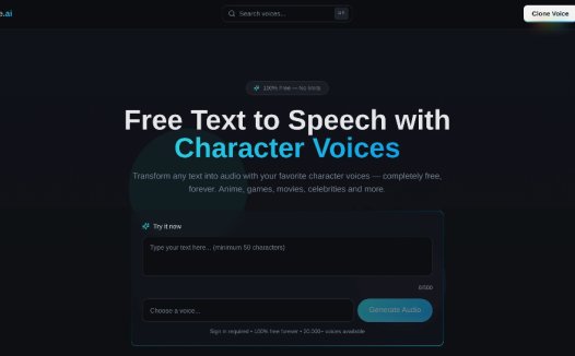 cvoice.ai:免费文本转语音平台,提供超过20,000种角色声音
