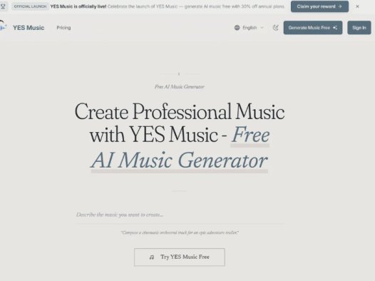 YES Music：AI音乐创作工具，支持文本生成音乐、AI歌词、声音克隆