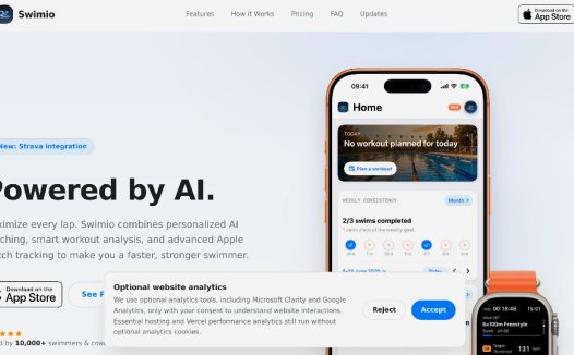 Swimio：AI 驱动的游泳锻炼应用，提供个性化教练、智能锻炼分析和高级追踪