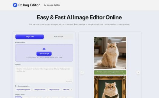 Ez Img Editor:一款免费的在线 AI图像编辑器,可移除物体、更换背景、生成专业头像