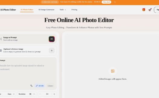 AI Photo Editor:免费在线 AI 照片编辑器,用提示词快速修改、增强和换风格