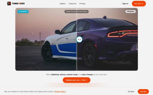 Tuned Rides：一款基于AI的汽车改装渲染工具，30秒内AI生成宽体、姿态、改色等改装效果
