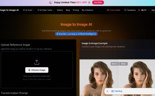 Image to Image AI：AI图像转换工具，支持多种艺术效果、背景更换和细节增强