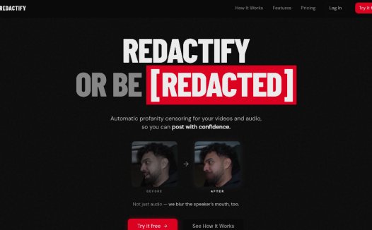 Redactify:AI视频工具,自动审查不雅内容并模糊口型