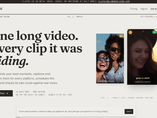 Clipai：AI视频剪辑工具，AI自动检测视频精彩片段生成字幕