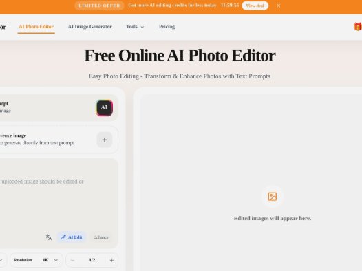 AI Photo Editor：免费在线 AI 照片编辑器，用提示词快速修改、增强和换风格